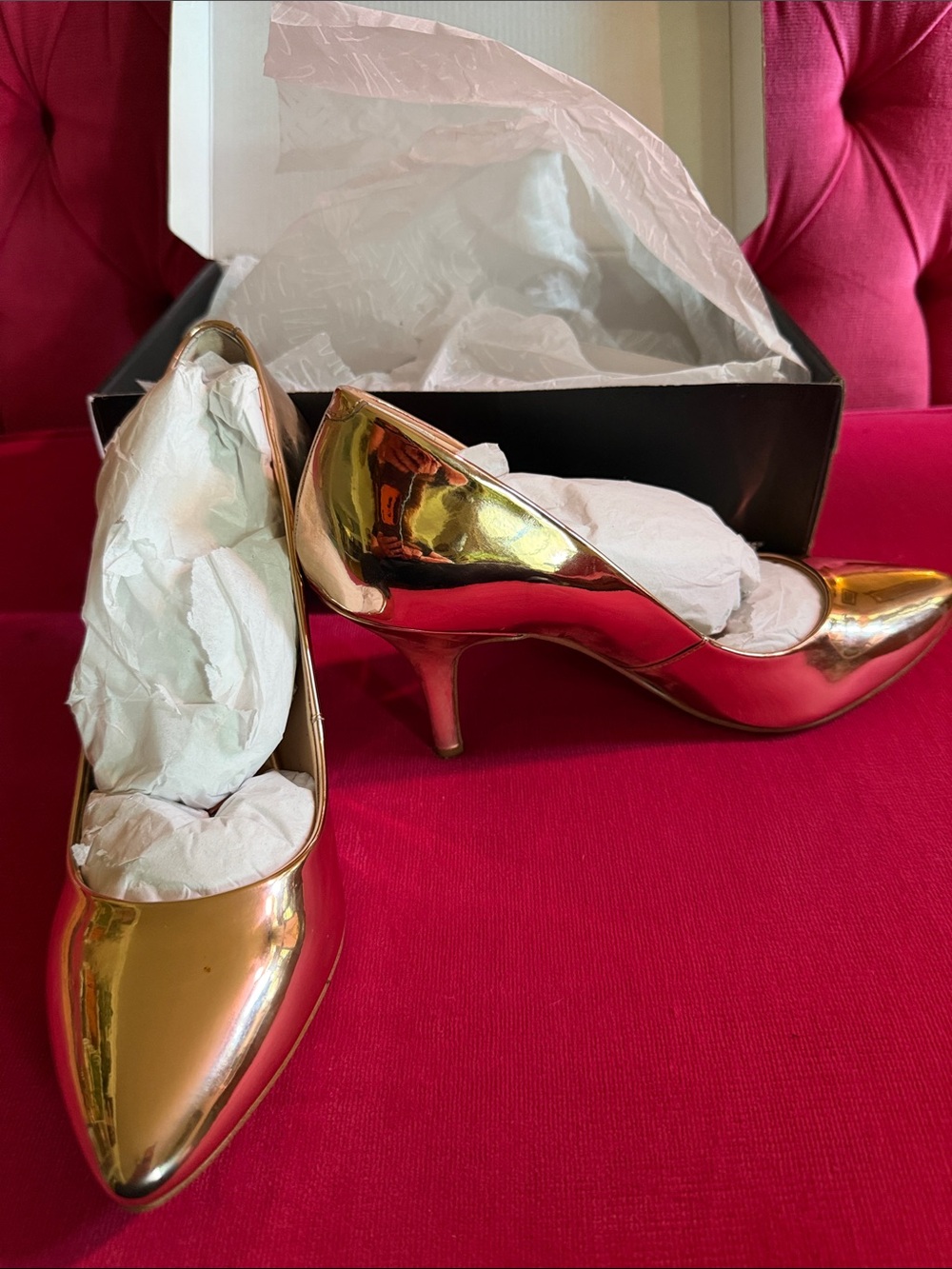 INC International Concepts Metallic Gold Pointed Toe Mid Heels
